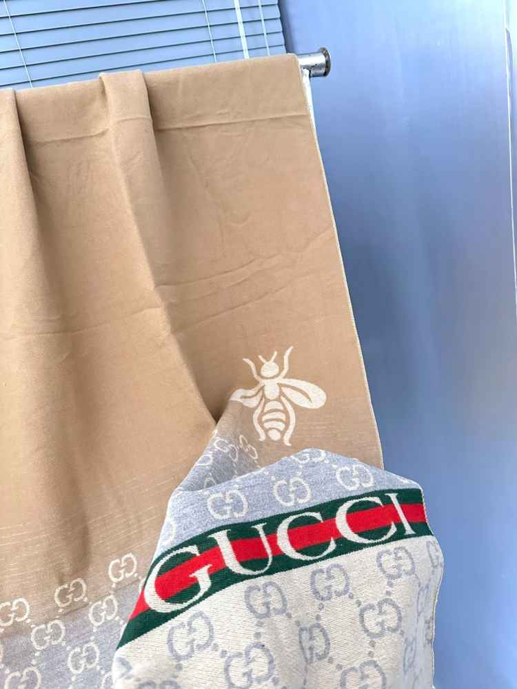 Gucci GG Monogram Bee Warm Beige Woolen Stole-thumb-1
