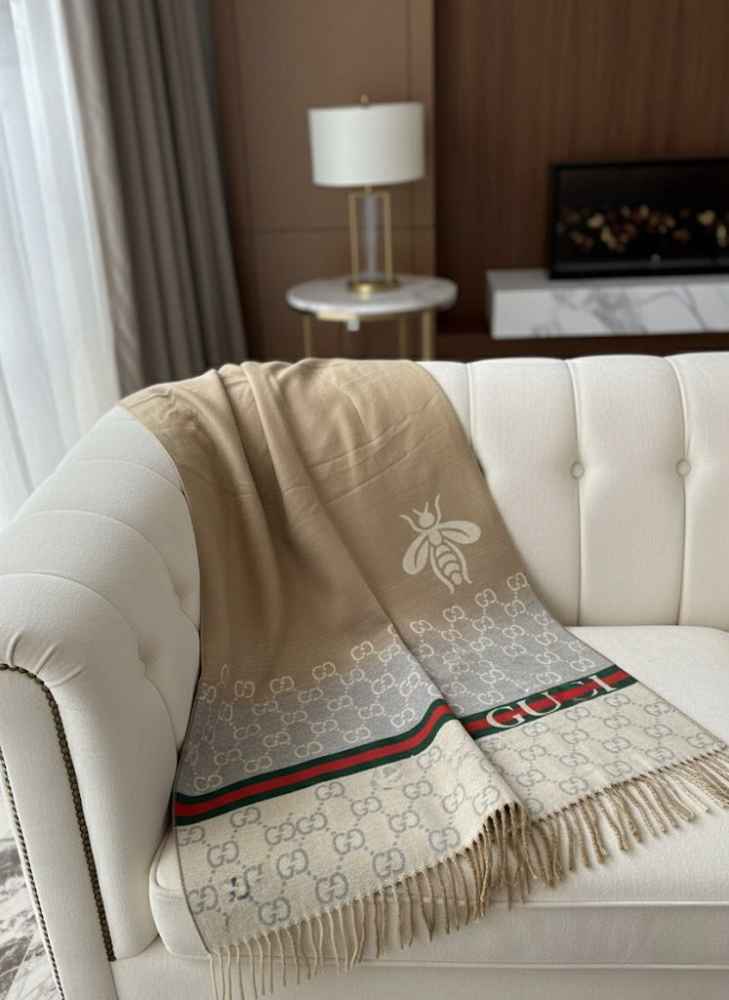 Gucci GG Monogram Bee Warm Beige Woolen Stole-thumb-2