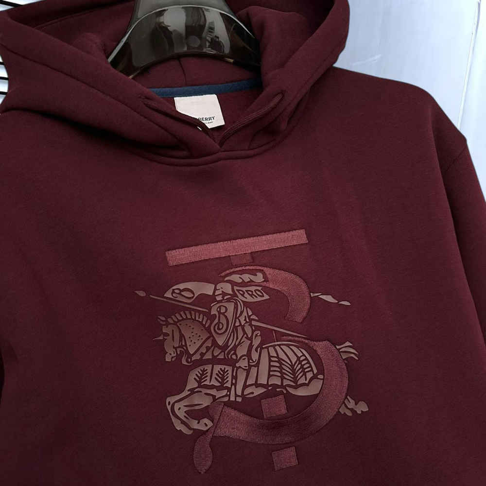 Burberry Wine Embroidery Logo Hoodie-2