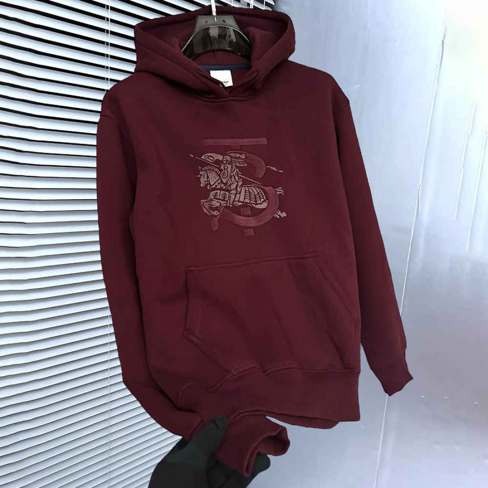 Burberry Wine Embroidery Logo Hoodie-1