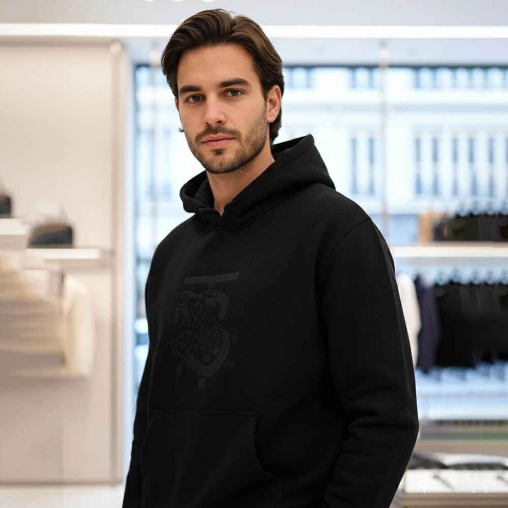 Burberry Black Embroidery Logo Hoodie-1