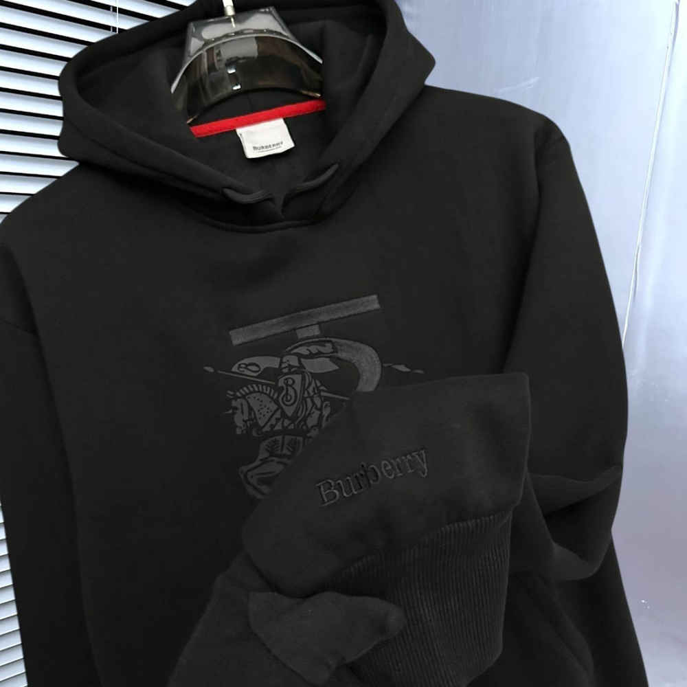 Burberry Black Embroidery Logo Hoodie-3