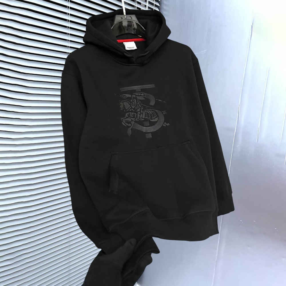 Burberry Black Embroidery Logo Hoodie-2
