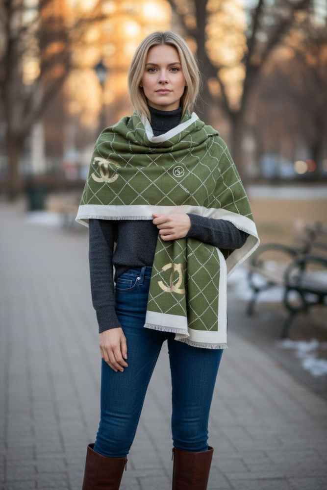 Chanel Designer Green Woolen Stole-thumb-1