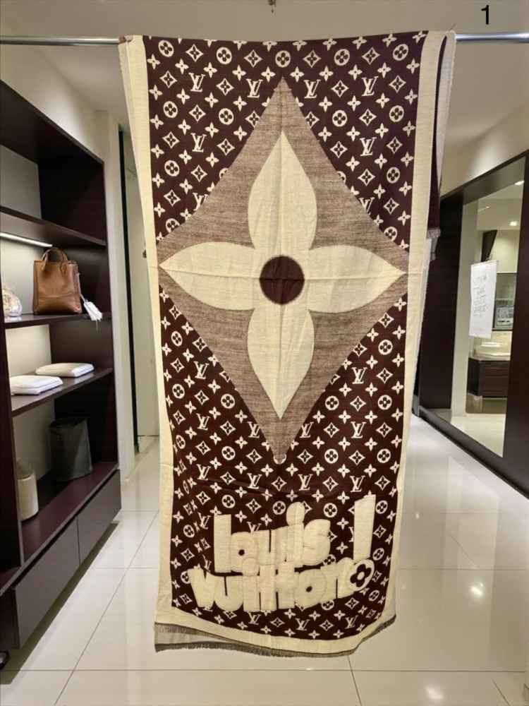 Louis Vuitton Dark Brown Cashmere Wool Blend Scarf-1