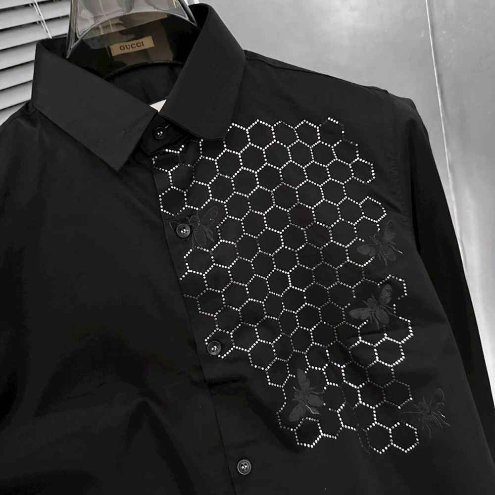 Gucci GG Embroidery Black Stretch Cotton Shirt-thumb-5