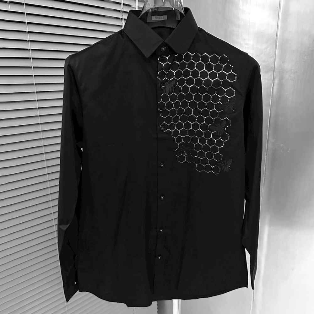 Gucci GG Embroidery Black Stretch Cotton Shirt-thumb-2