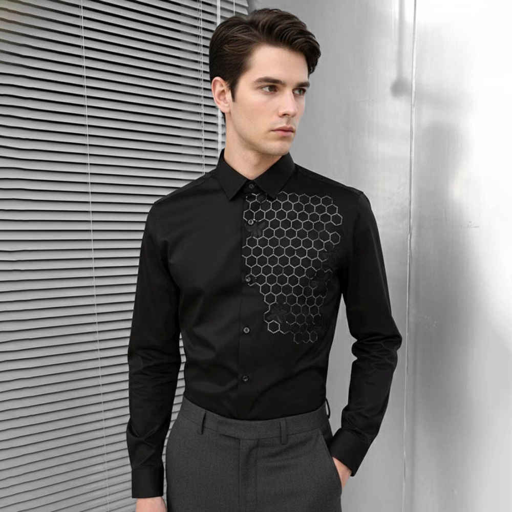 Gucci GG Embroidery Black Stretch Cotton Shirt-thumb-0