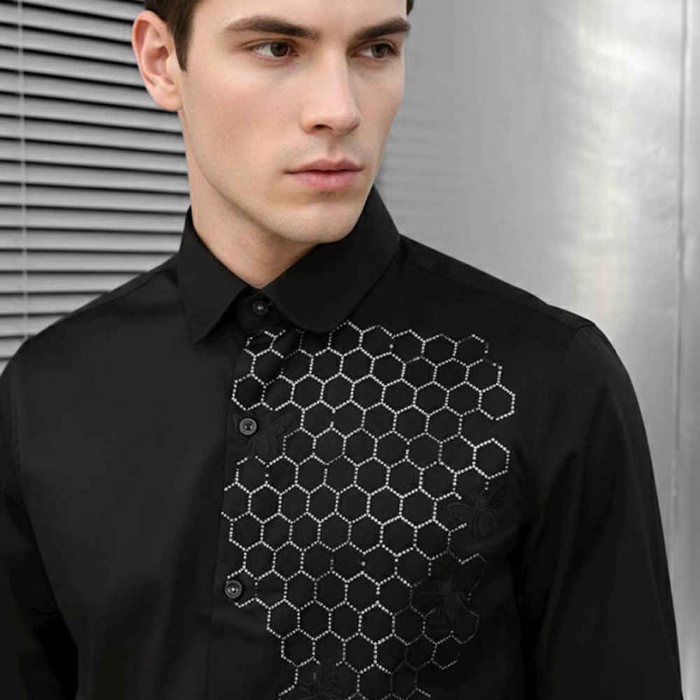 Gucci GG Embroidery Black Stretch Cotton Shirt-thumb-1