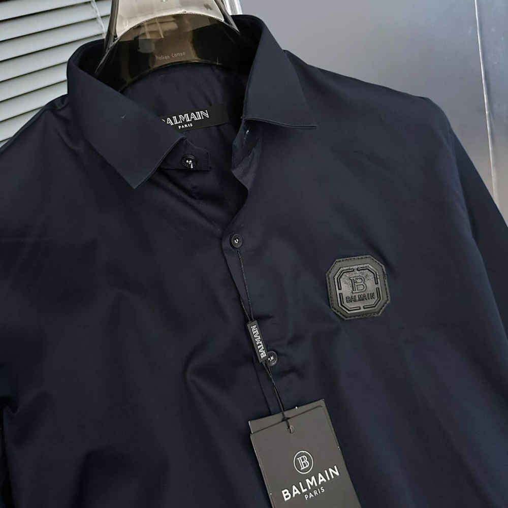 Balmain Embroidered Blue Premium Cotton Shirt-thumb-3