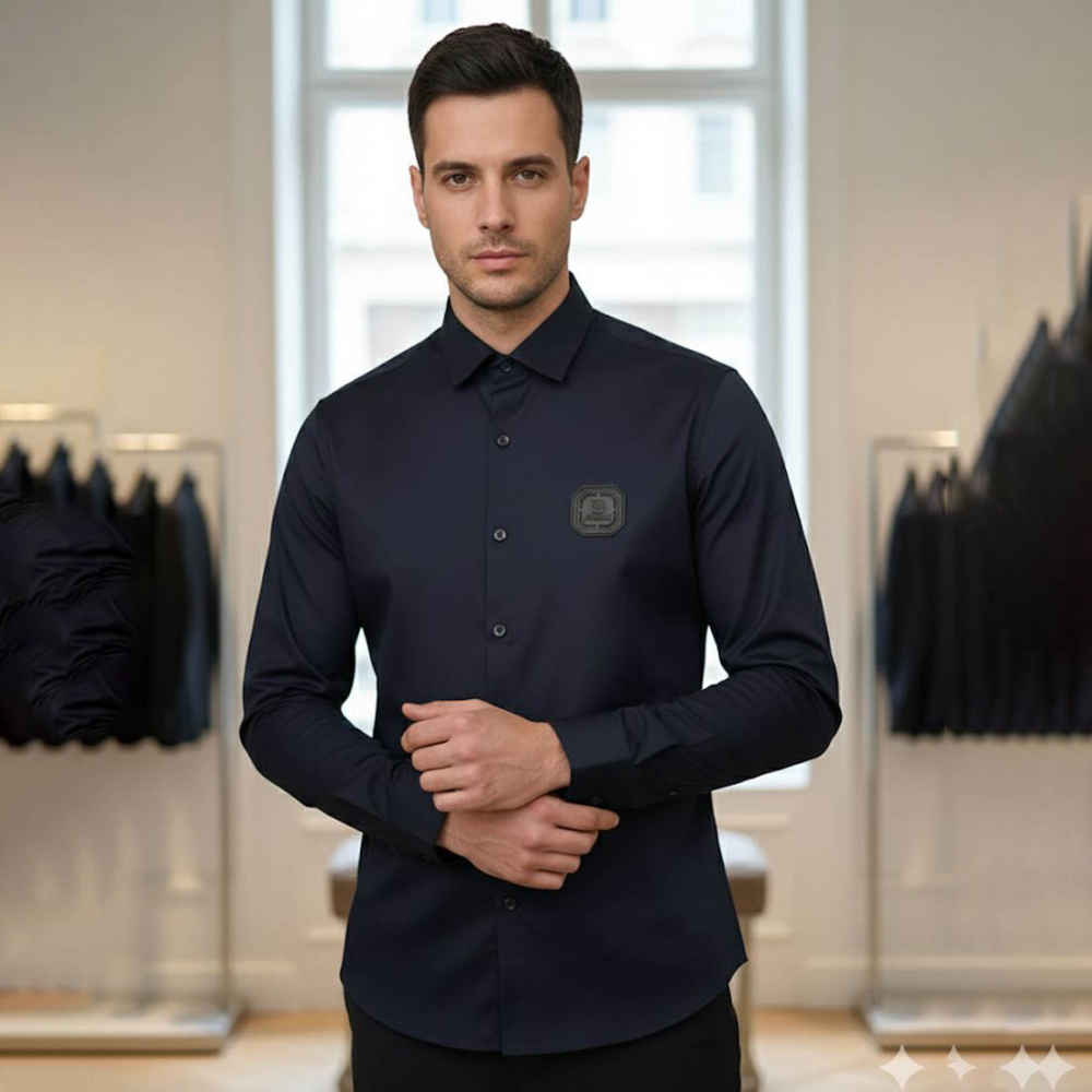 Balmain Embroidered Blue Premium Cotton Shirt-thumb-0