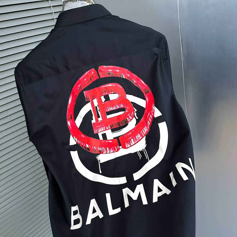 Balmain Embroidered Blue Premium Cotton Shirt-thumb-2