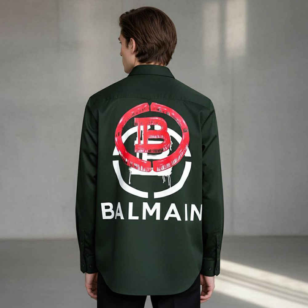 Balmain Embroidered Green Premium Cotton Shirt-1