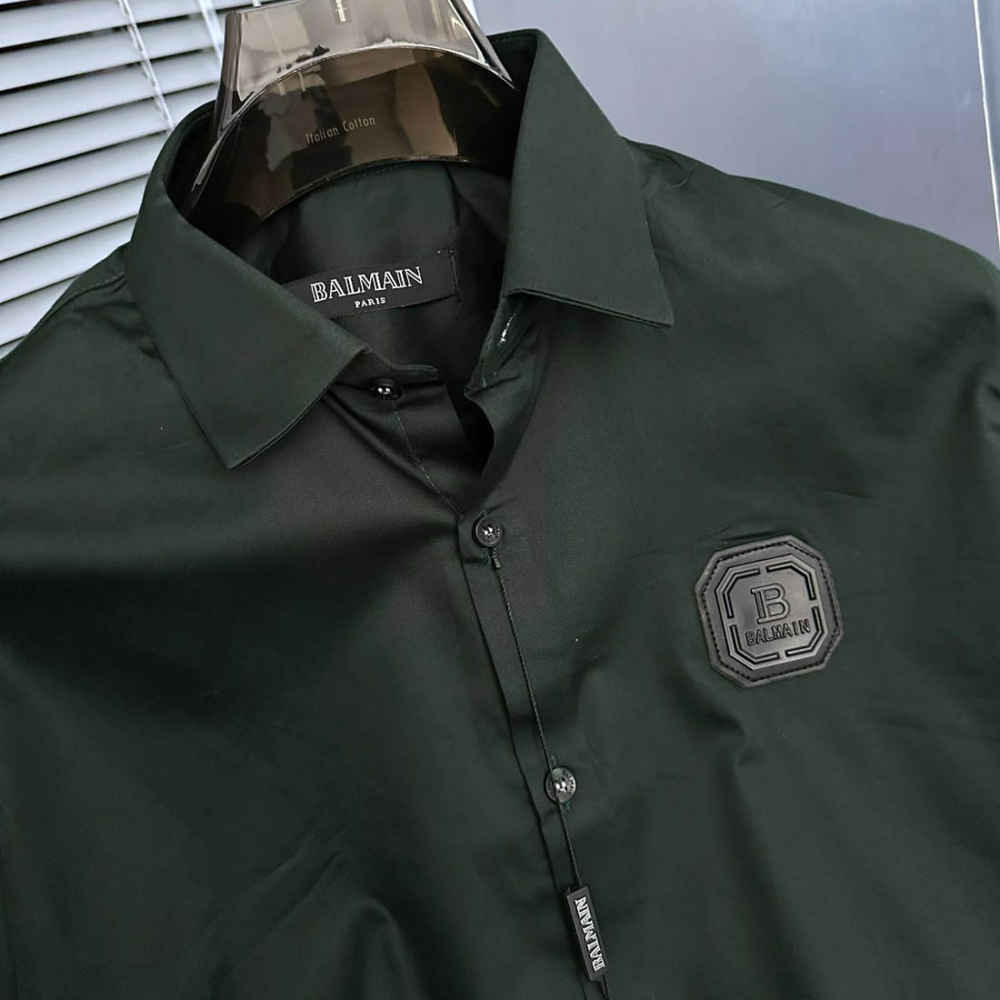 Balmain Embroidered Green Premium Cotton Shirt-4