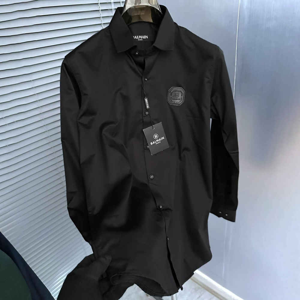 Balmain Embroidered Black Premium Cotton Shirt-2