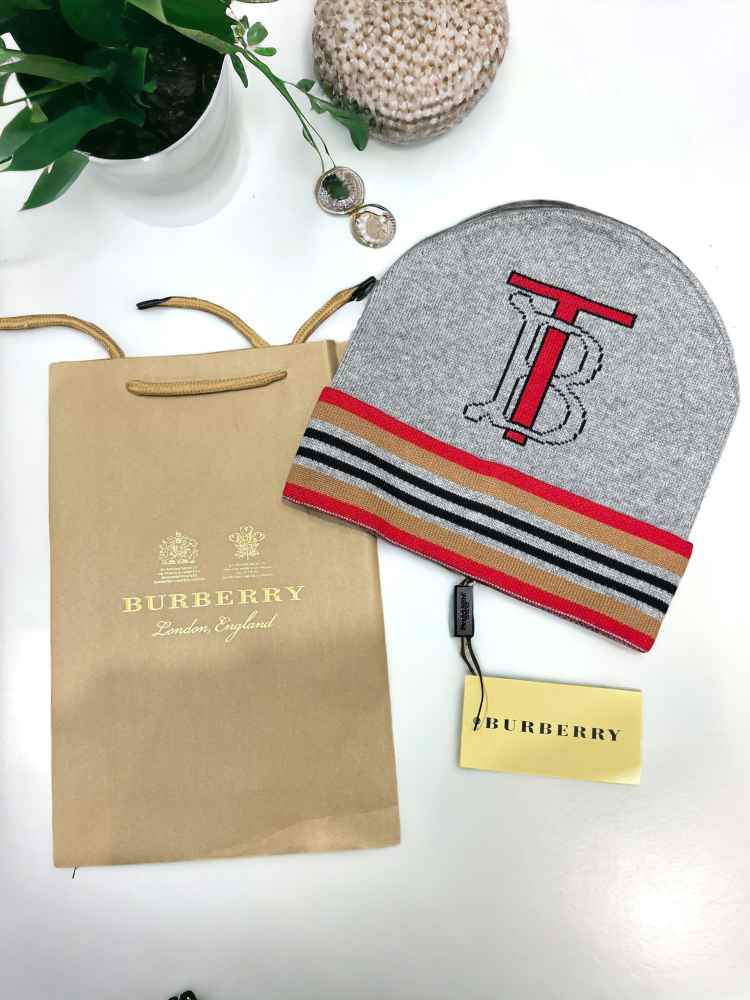 Burberry Grey Cashmere Beanie-thumb-1