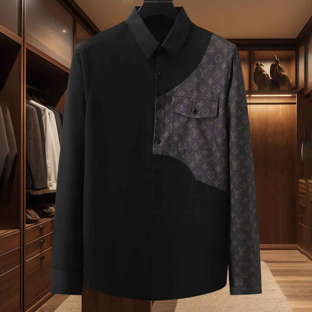 Louis Vuitton Monogram Black Premium Cotton Shirt-thumb-1