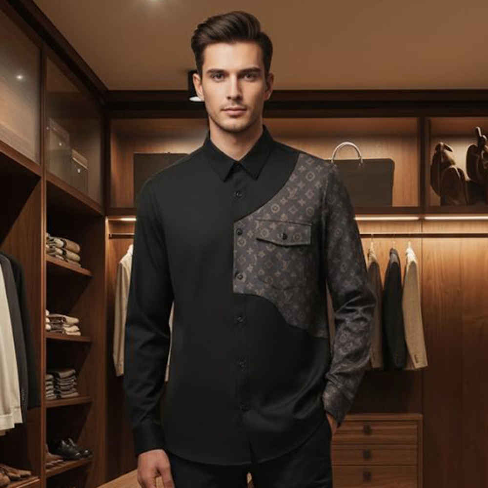 Louis Vuitton Monogram Black Premium Cotton Shirt-thumb-0