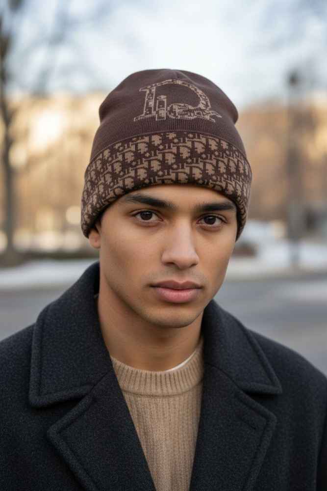 Dior Monogram Brown Premium Edition Cashmere Beanie-thumb-0