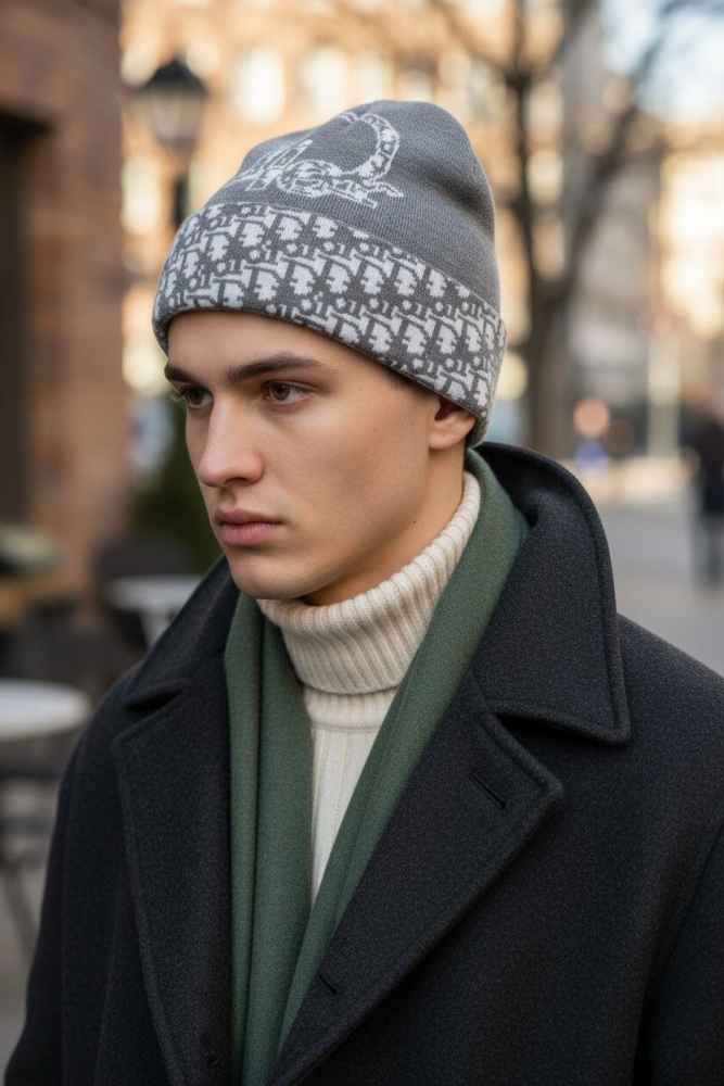 Dior Monogram Grey Premium Edition Cashmere Beanie-thumb-0