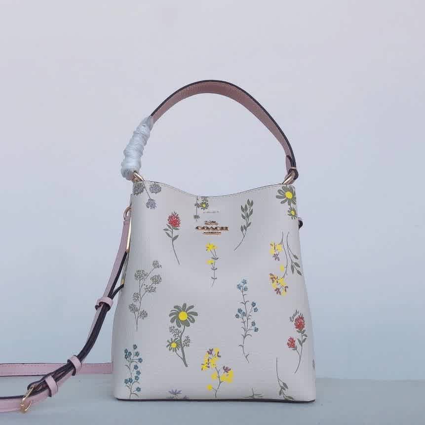 Coach Medium Floral White Bucket Shoulder Bag-thumb-0