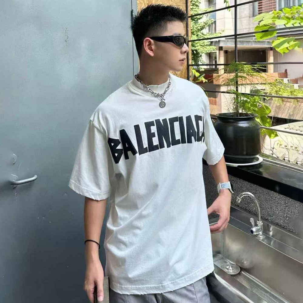 Balenciaga White Premium Quality Baggy Fit T-shirt-thumb-3