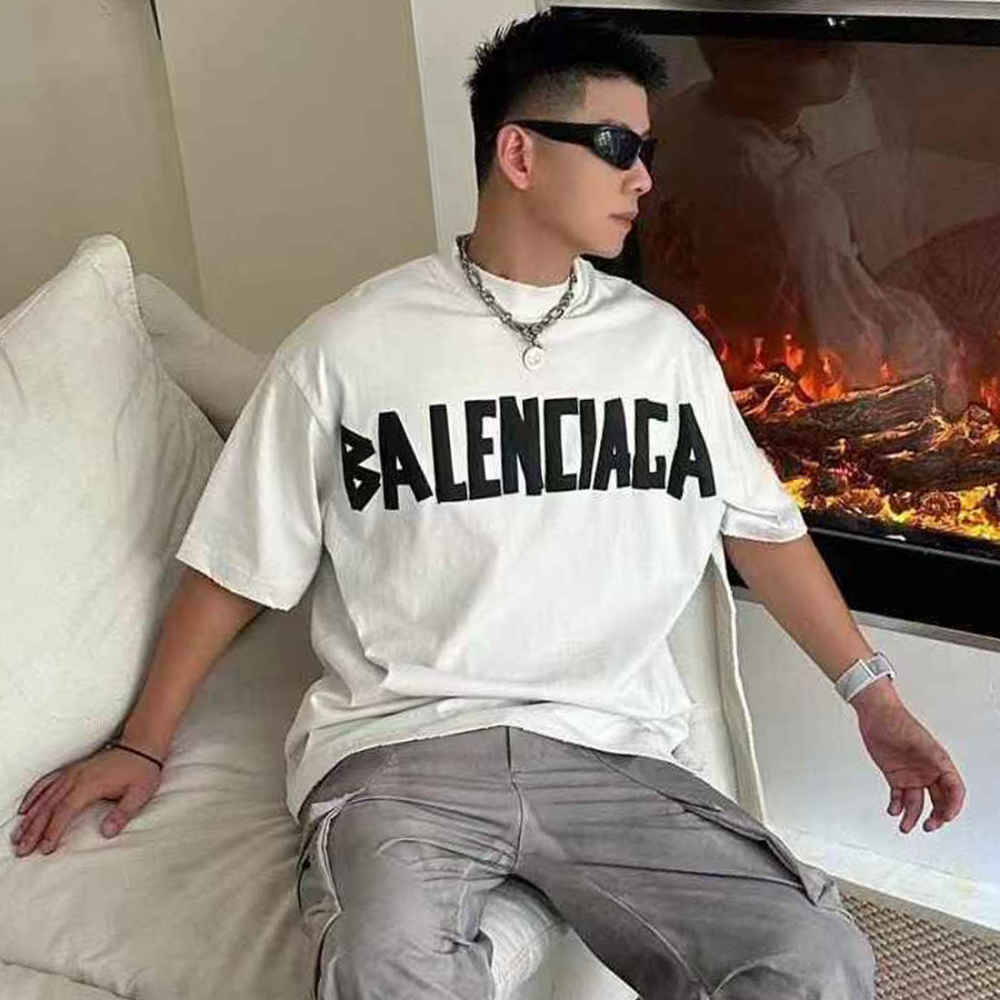 Balenciaga White Premium Quality Baggy Fit T-shirt-thumb-2