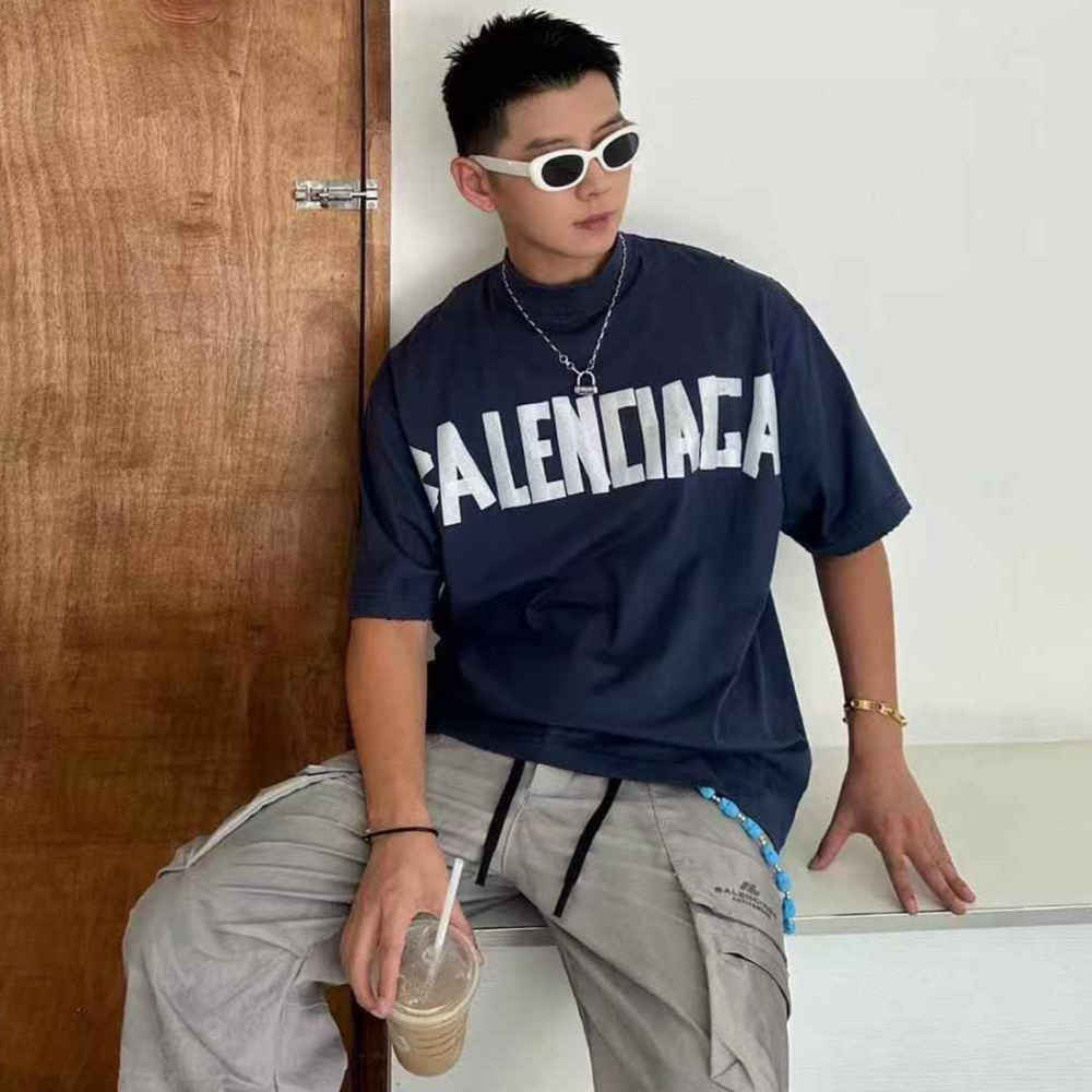 Balenciaga Blue Premium Quality Baggy Fit T-shirt-thumb-3