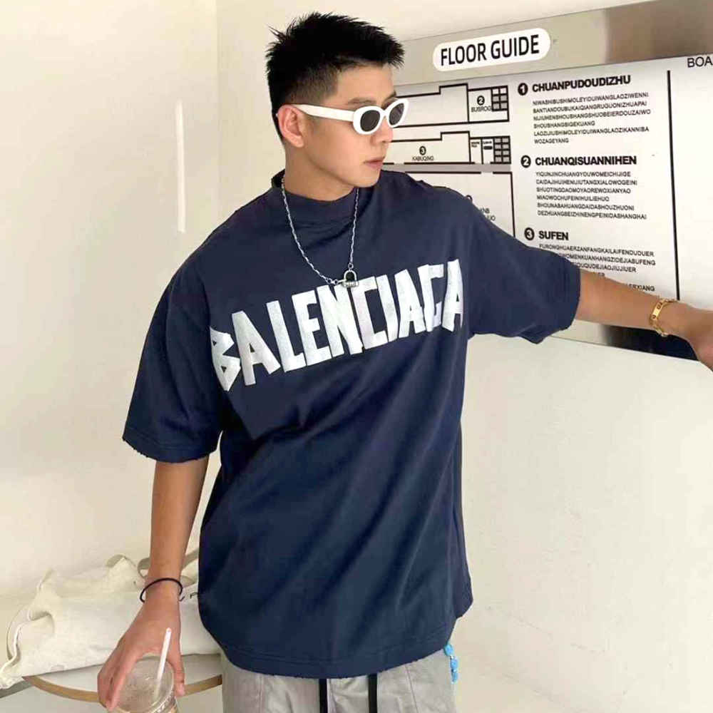 Balenciaga Blue Premium Quality Baggy Fit T-shirt-thumb-0