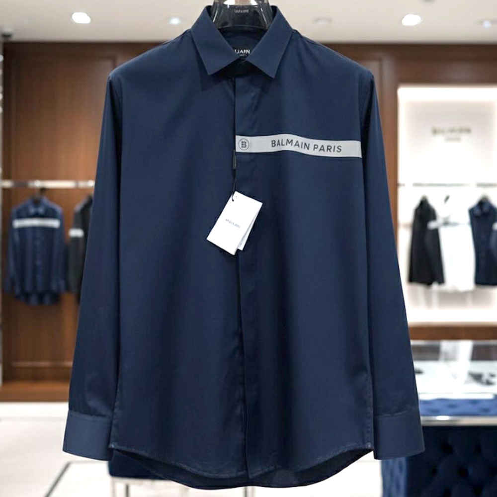 Balmain Embroidered Blue Premium Cotton Shirt-2