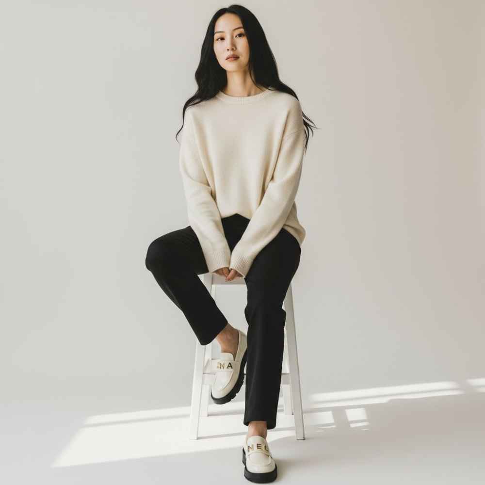 Chanel White Winter Premium Korean Loafer-thumb-1