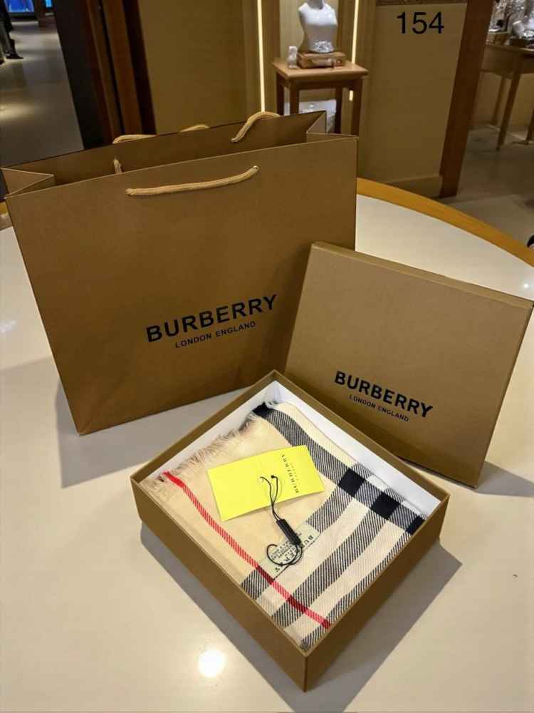Burberry Check Cashmere Cream Stole-thumb-2