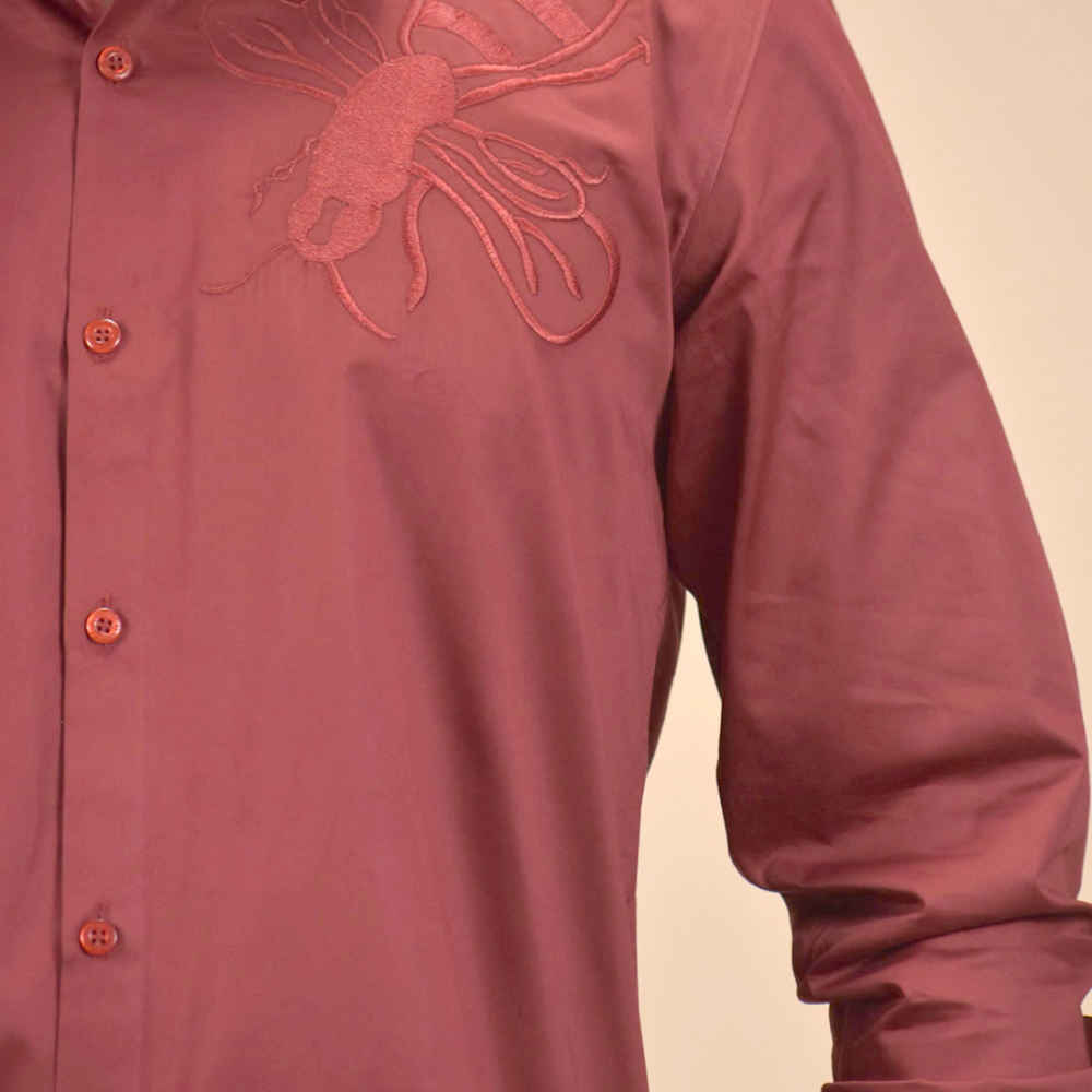 Gucci Bee Embroidered Wine Premium Shirt-4