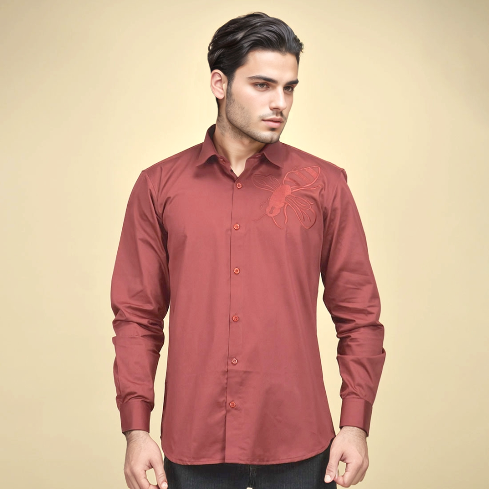 Gucci Bee Embroidered Wine Premium Shirt-1