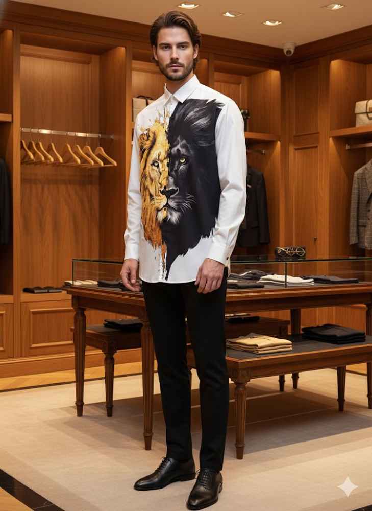 Gucci Lion Print White Premium Quality Cotton Shirt-thumb-0