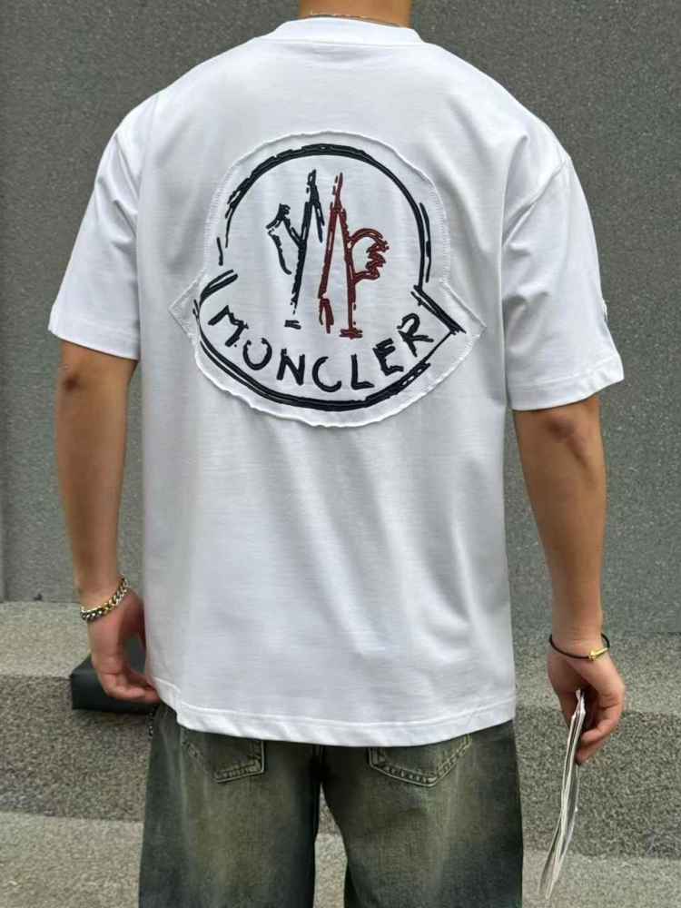 Moncler White Premium Quality Baggy FIt T-shirt-thumb-4