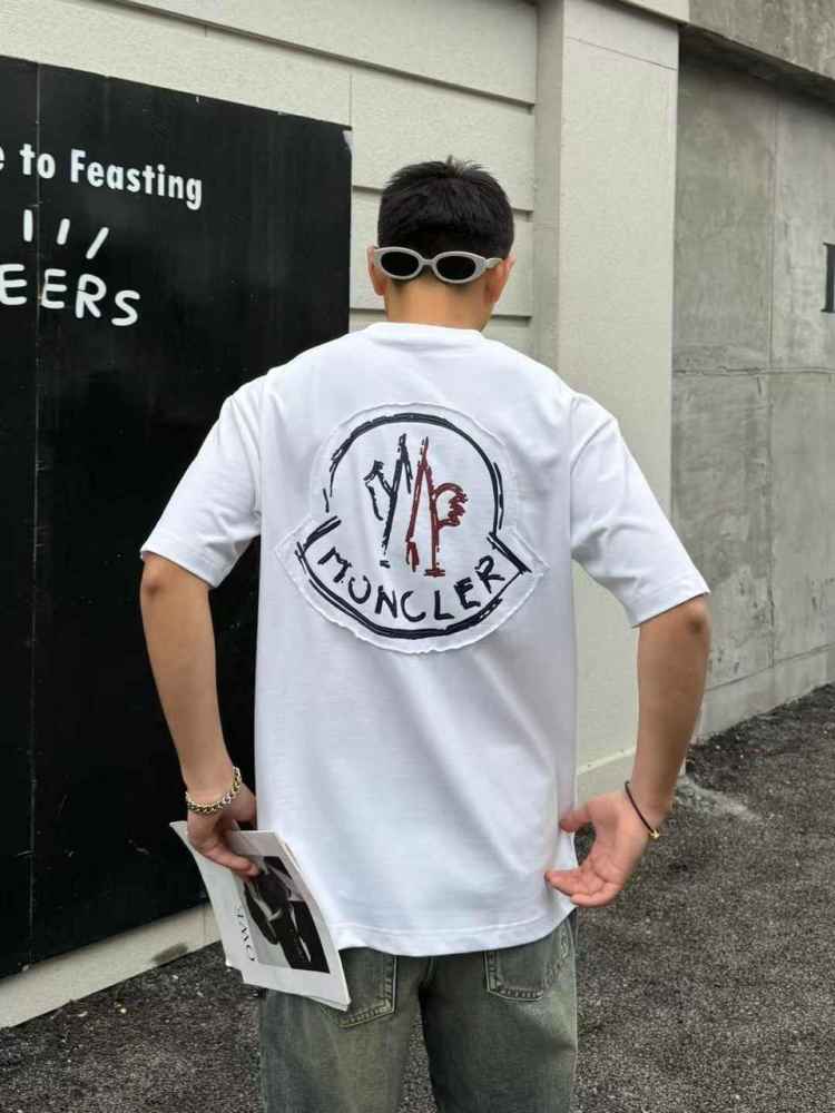 Moncler White Premium Quality Baggy FIt T-shirt-thumb-3