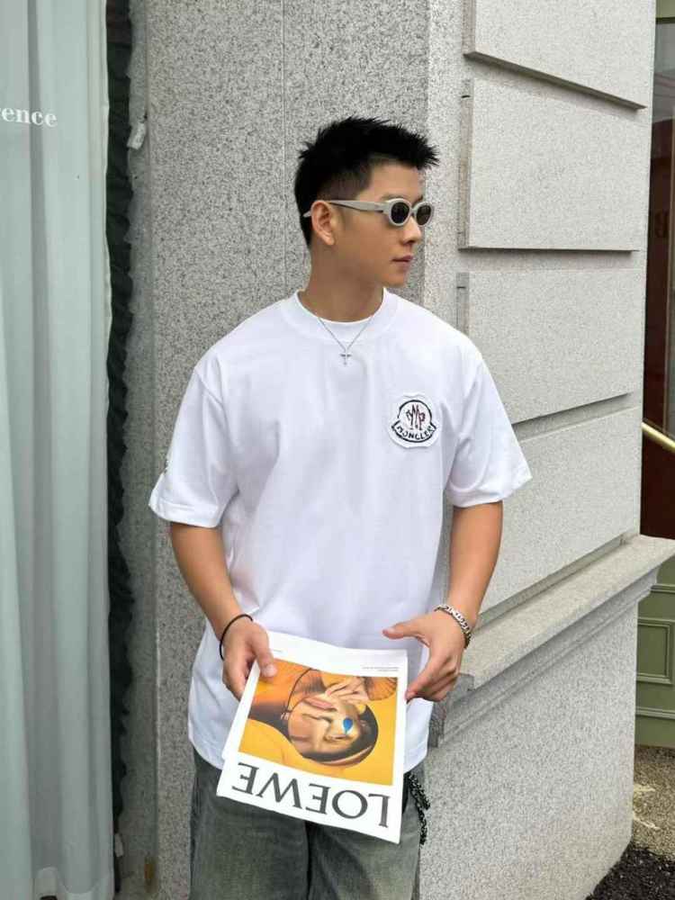 Moncler White Premium Quality Baggy FIt T-shirt-thumb-0