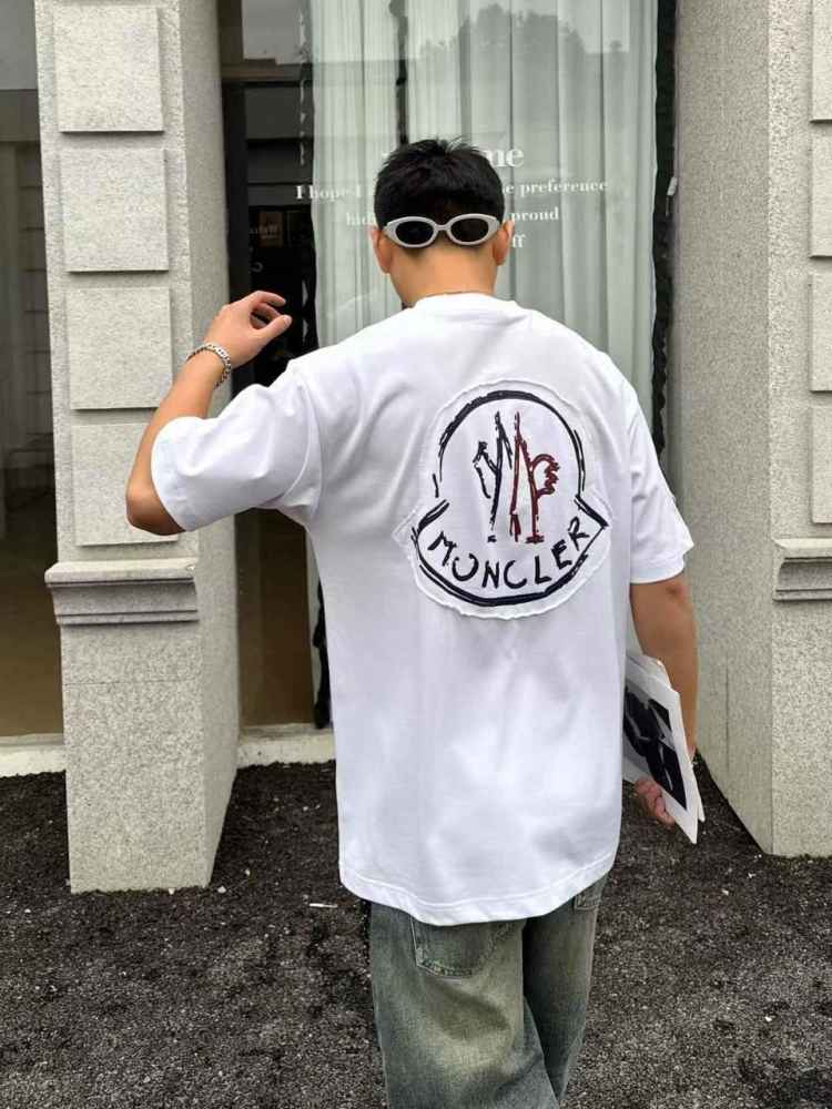 Moncler White Premium Quality Baggy FIt T-shirt-thumb-2