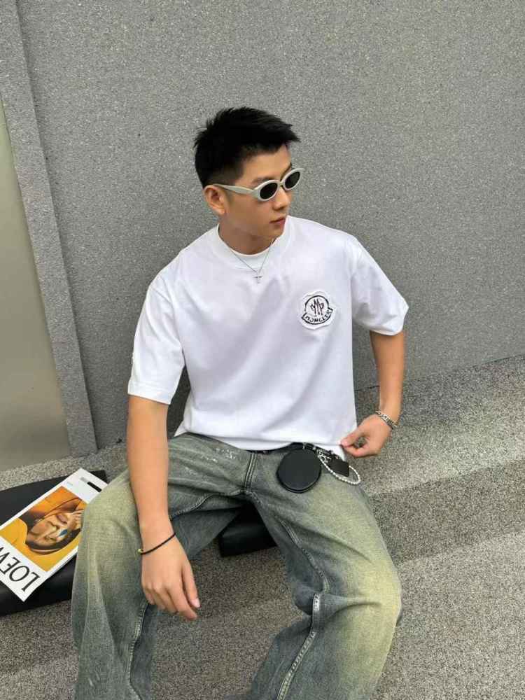 Moncler White Premium Quality Baggy FIt T-shirt-thumb-1