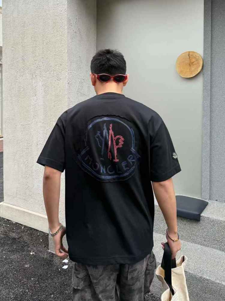 Moncler Black Premium Quality Baggy FIt T-shirt-thumb-3