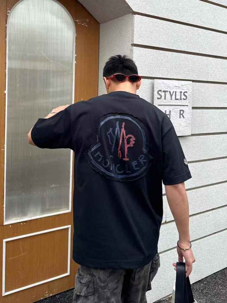 Moncler Black Premium Quality Baggy FIt T-shirt-thumb-2