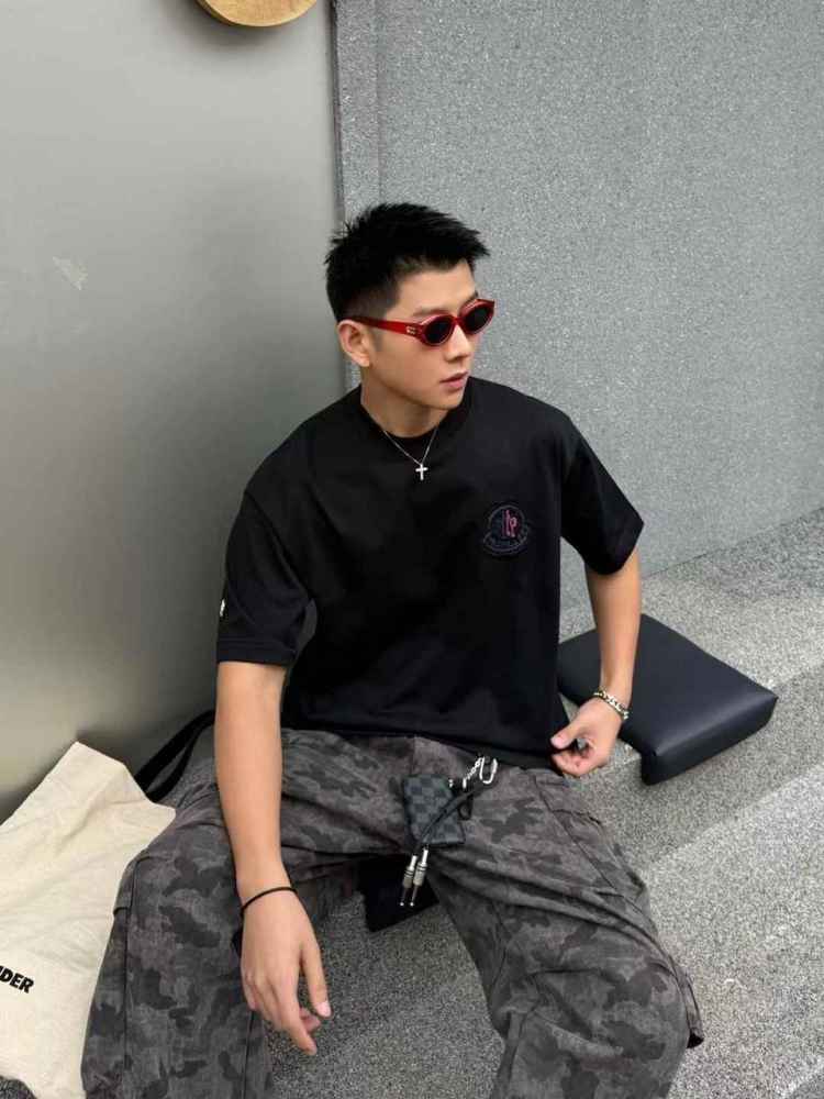 Moncler Black Premium Quality Baggy FIt T-shirt-thumb-4