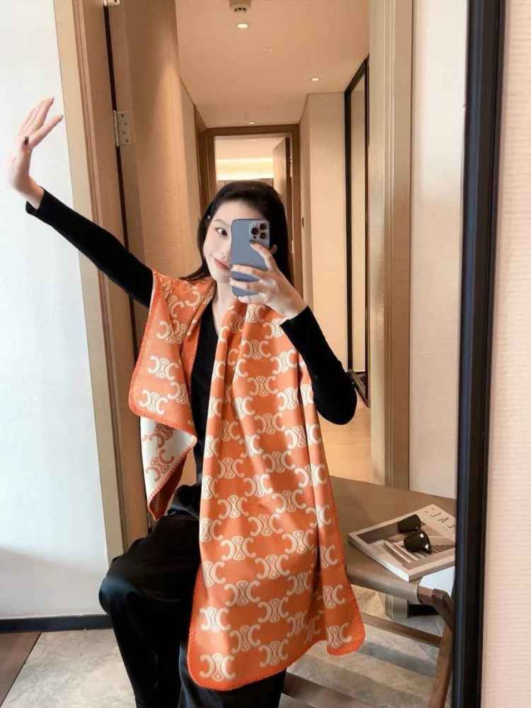 Celine Cashmere Orange Premium Quality Stole-thumb-1