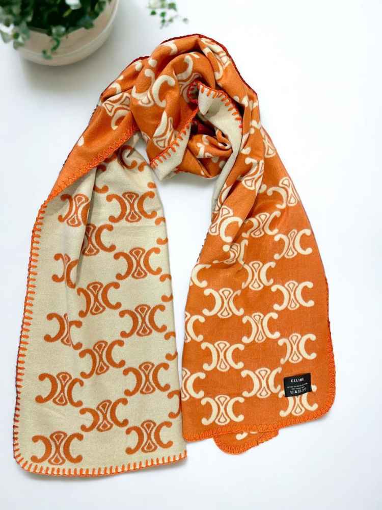 Celine Cashmere Orange Premium Quality Stole-thumb-0
