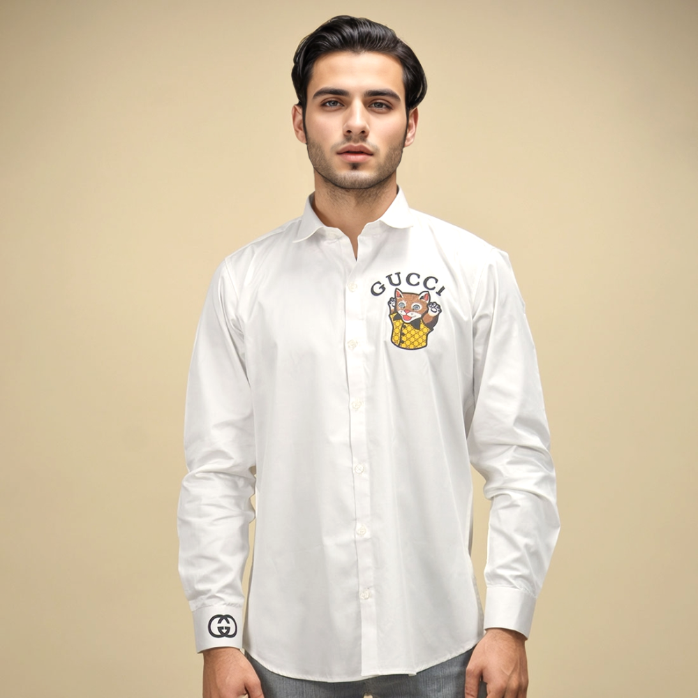 Gucci Cat Print White Premium Shirt-1