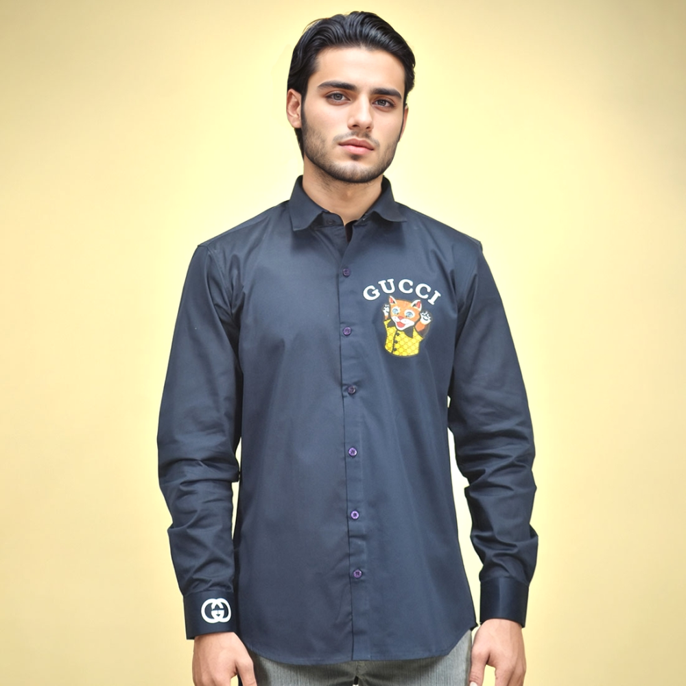 Gucci Cat Print Navy Blue Premium Shirt-1