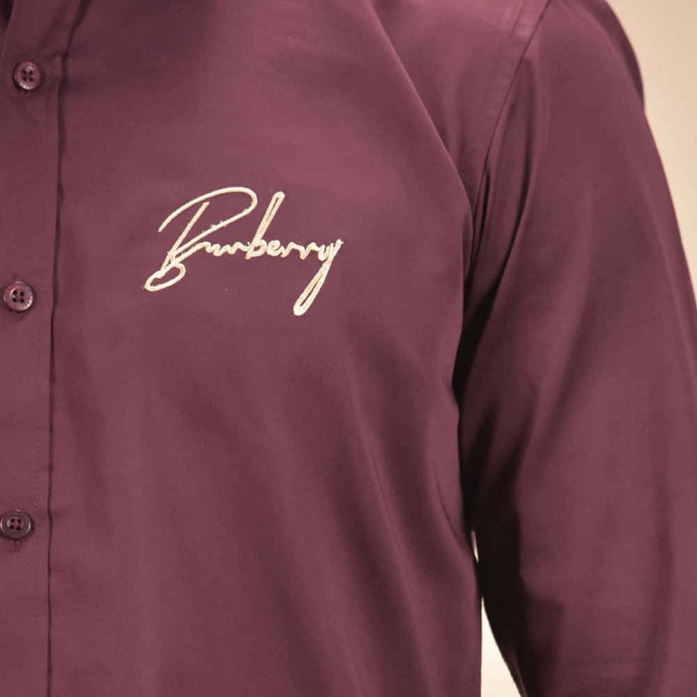 Burberry Embroidered Wine Cotton Premium Shirt-4