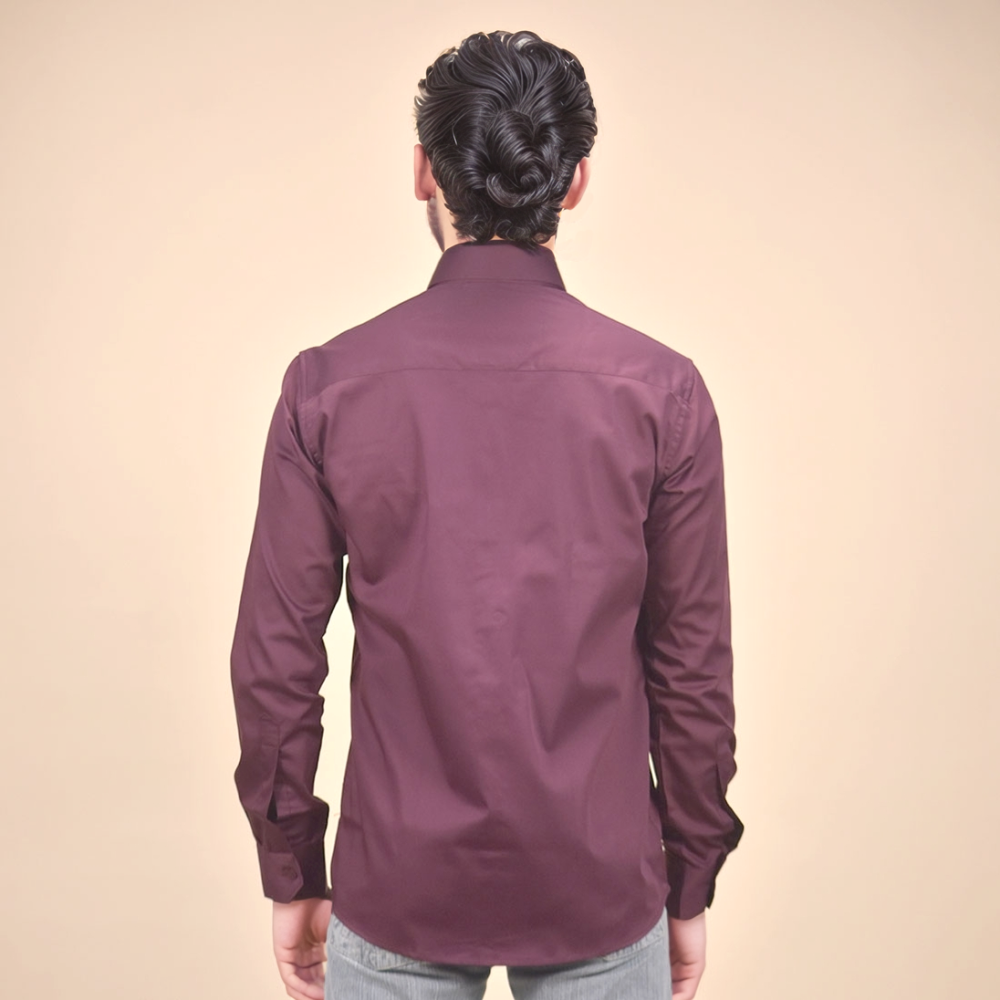 Burberry Embroidered Wine Cotton Premium Shirt-3