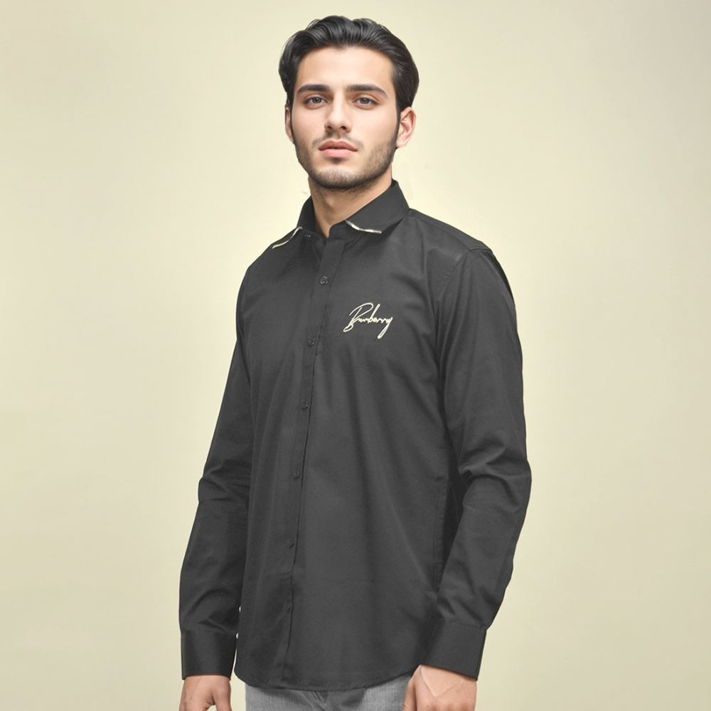 Burberry Embroidered Black Cotton Premium Shirt-thumb-0